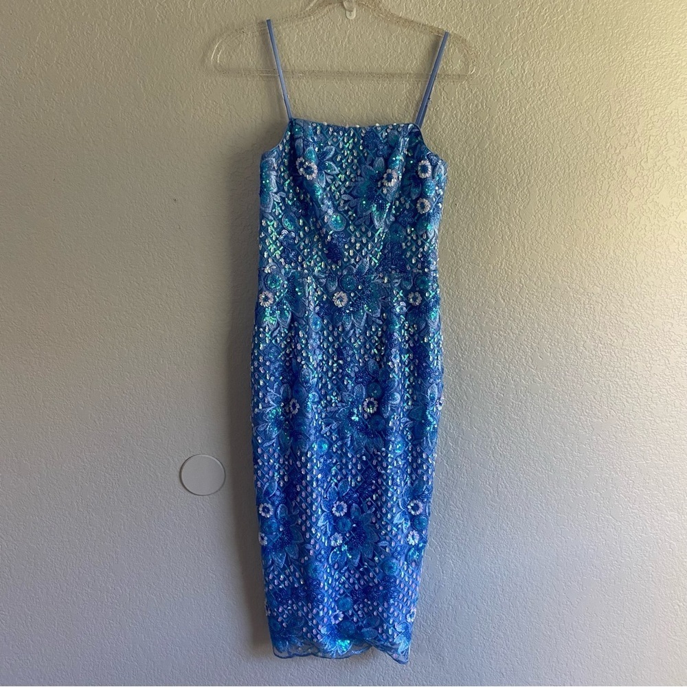 Dress the Population Embroidered Floral Blue Sequins Dress